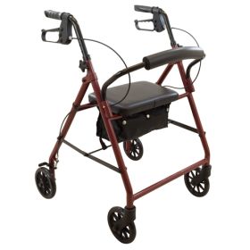 Rollator  Steel  6  Wheels Burgundy  300 lb. Weight Cap